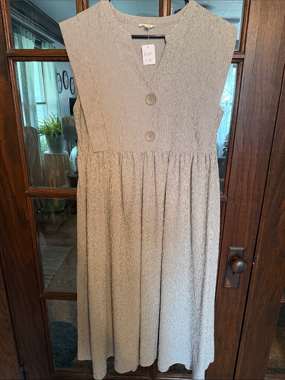 easel Cream Textured Sleeveless Maxi Dress with Front Buttons